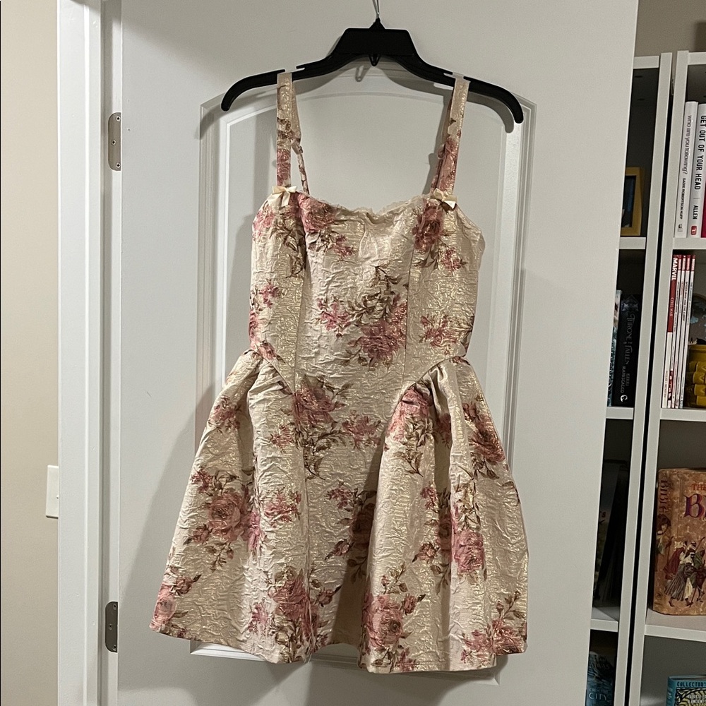 Francesca’s cream and pink floral sparkle dress